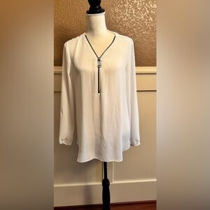 GNW White Long Sleeve Blouse with Zipper